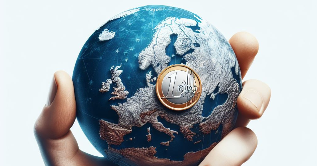 hand holding world with euro coin on it